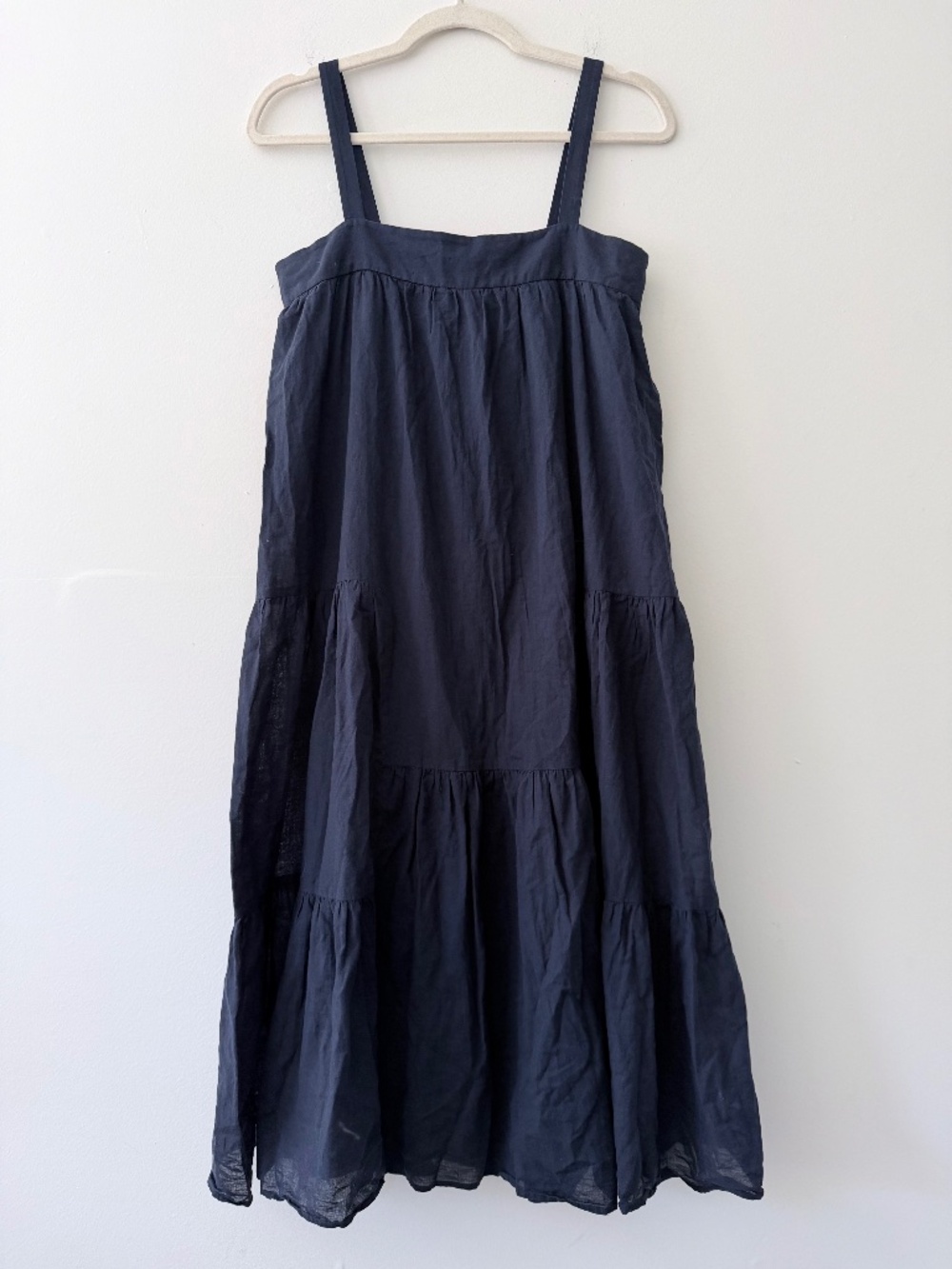 Jenni Kayne Navy Tiered Light Weight Cotton Linen Lined Sundress Coastal Summer